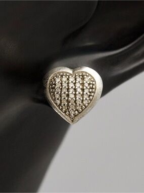 Genuine Diamond Sterling Silver Heart Stud Earrings